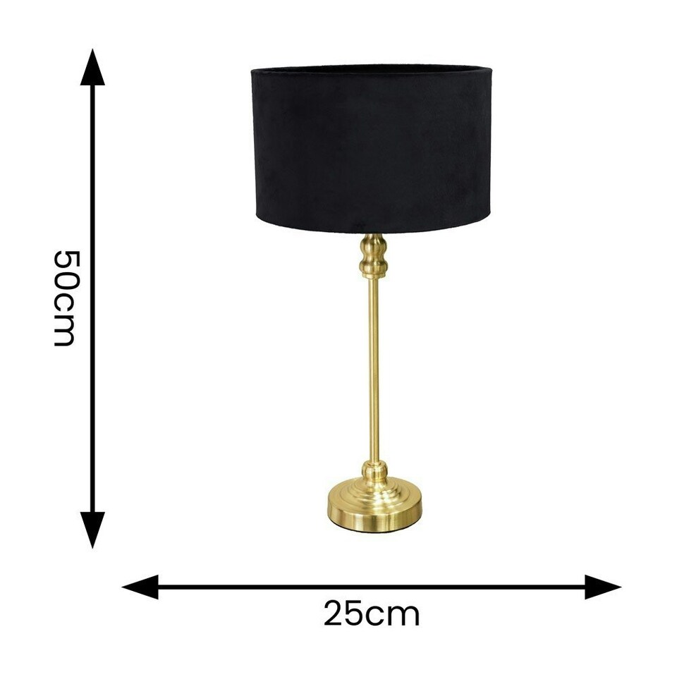 image 1 of ValueLights Maggie Gold Metal Candlestick Slim Table Lamp with Black Velvet Drum Lamp Shade