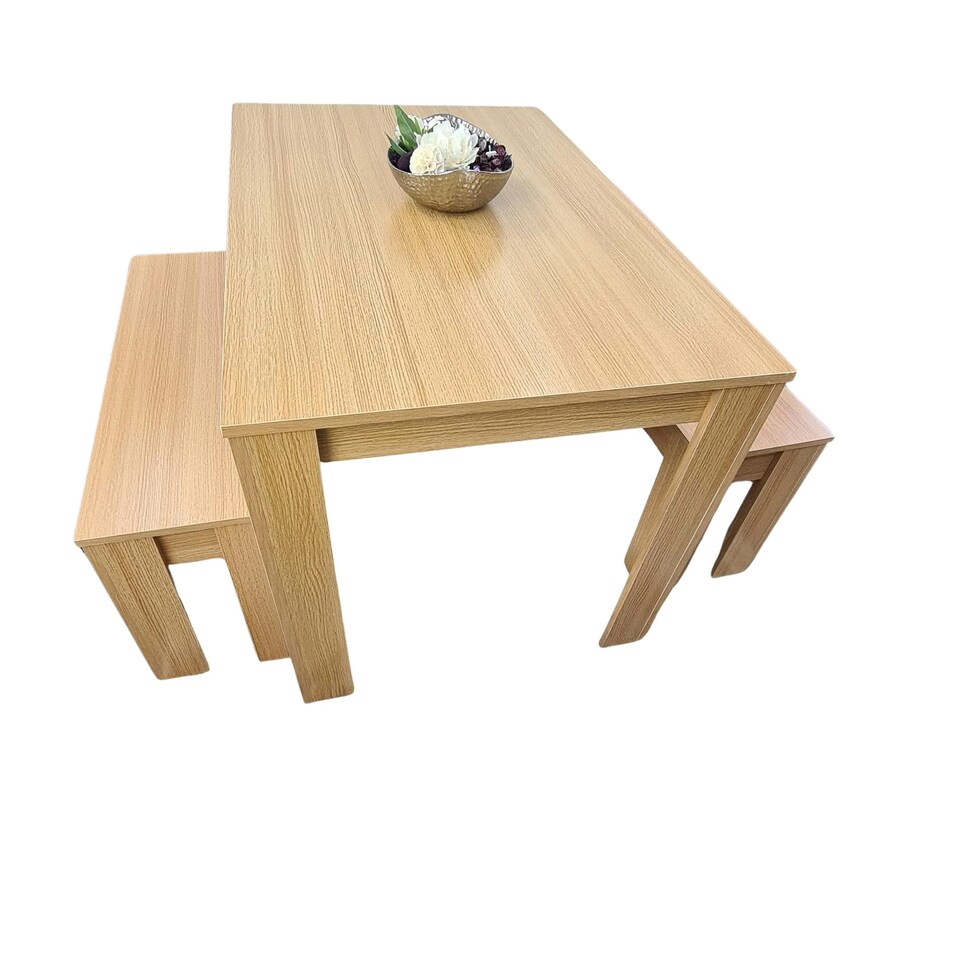 image 1 of Dining Table Set with 2 Benches Dining Room and Kitchen table set of 2 Brown