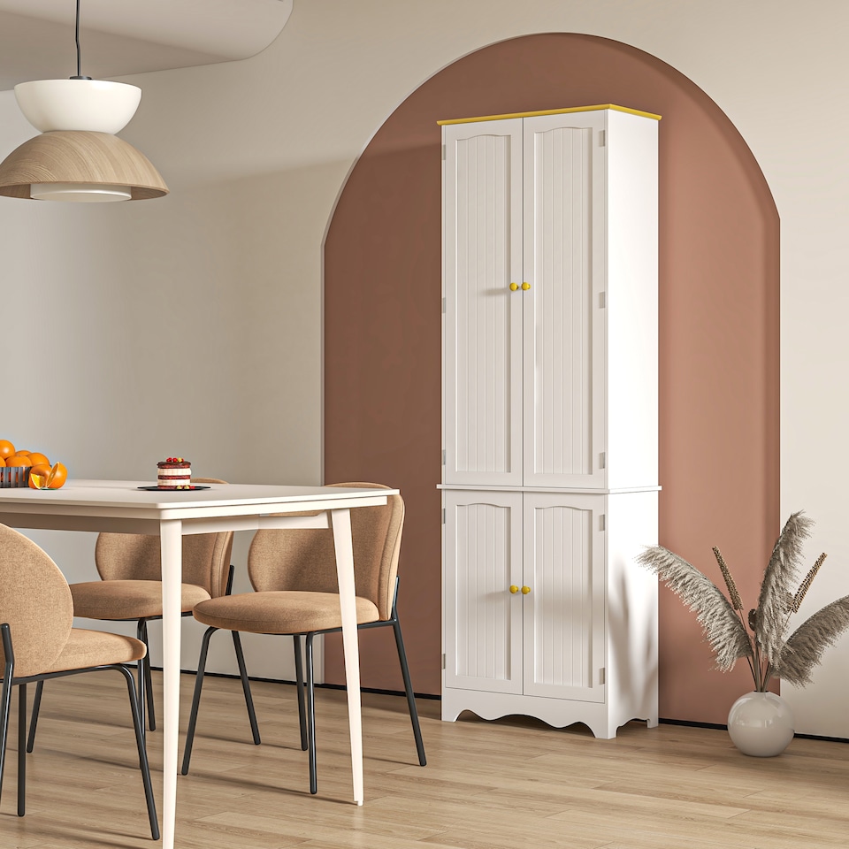 image 1 of HOMCOM Freestanding 4-Door Kitchen Cupboard, Storage Cabinet Organizer with 4 Shelves, 183cm, White