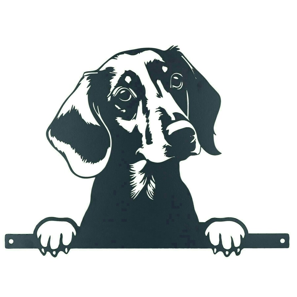 image 1 of Black Metal Peeking Dachshund Silhouette with Fixing Plate Garden Ornament Gift