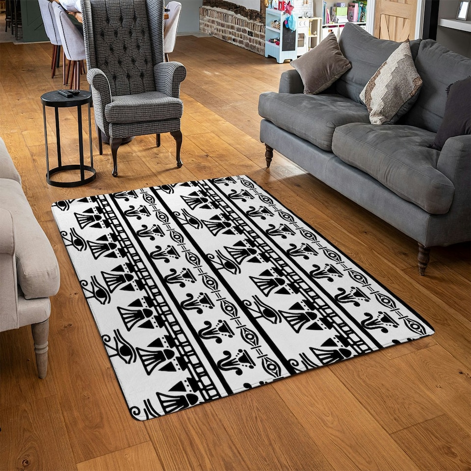 image 1 of Egyptian Eye Of Horus Heiroglyphs (Rug) Black | XL: 160x230cm