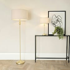 ValueLights Maggie Gold Metal Candlestick Slim Table Lamp with Cream Boucle Drum Lamp Shade