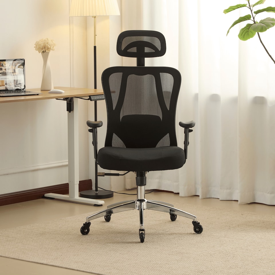 image 1 of Breathable Office Chair Adjustable Armrest and Headrest Silent Casters