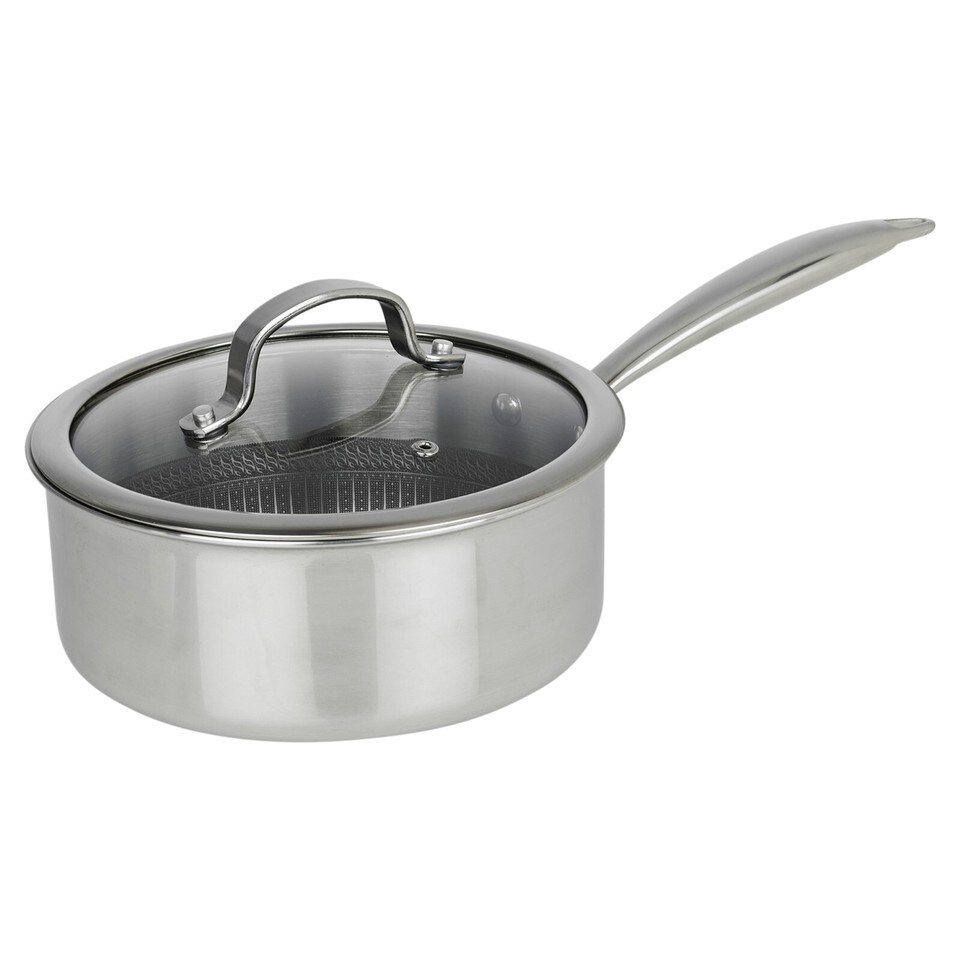 image 1 of Hextec Non Stick Stainless Steel Aluminium Induction Cookware Tempered Glass Lid | Silver | Silver | 20cm Saucepan