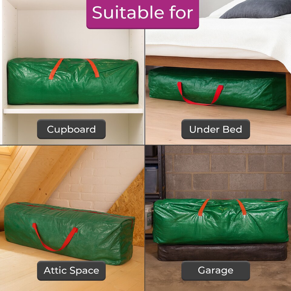 image 1 of Neo Christmas Tree Storage Bag for Artificial Trees Up to 9ft Heavy Duty Full Zip Strong Handles Durable Material 120cm Long Decoration | Green | Green | 120 x 25 x 43cm | 1