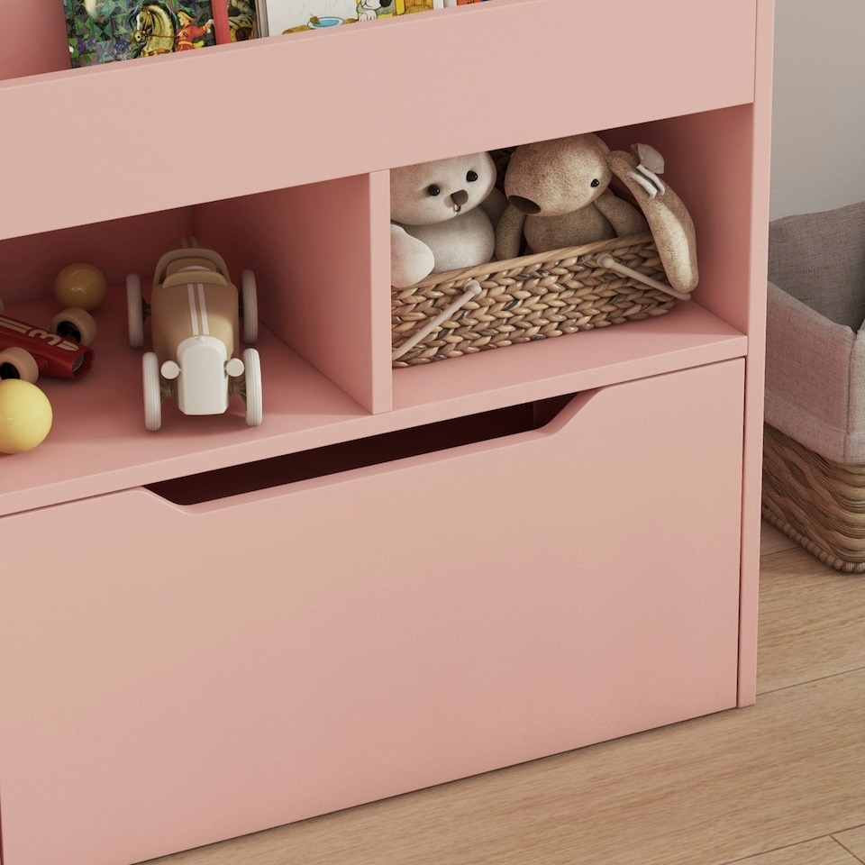 image 1 of HOMCOM Kids Bookshelf Bookcase with Storage Drawer with Wheels Toy Organiser | Pink