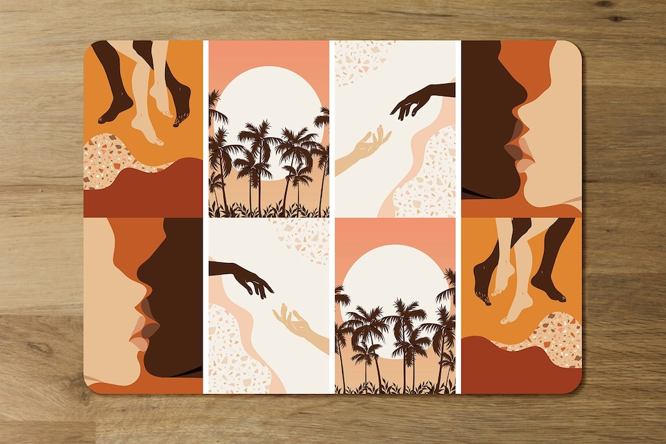 image 1 of Paper cut male & female, abstract & floral collages, landscape scenes (Placemat & Coaster Set)