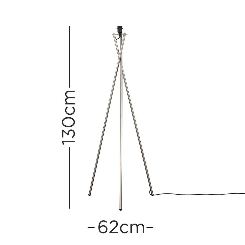image 1 of ValueLights Camden Brushed Chrome Metal Stem Tripod Floor Lamp | Silver