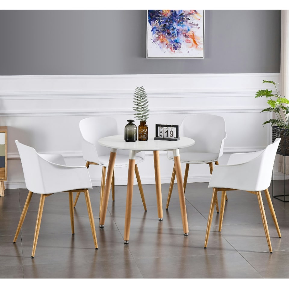image 1 of Set of 2 Eden Modern Dining Chairs, Faux Leather Padded Cushion & Solid Wooden Legs White