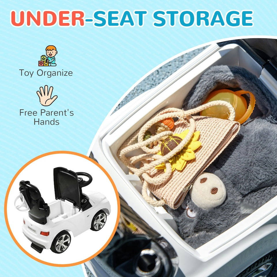 image 1 of AIYAPLAY Bentley Bentayga Licensed Baby Push Car w/ Under Seat Storage - White