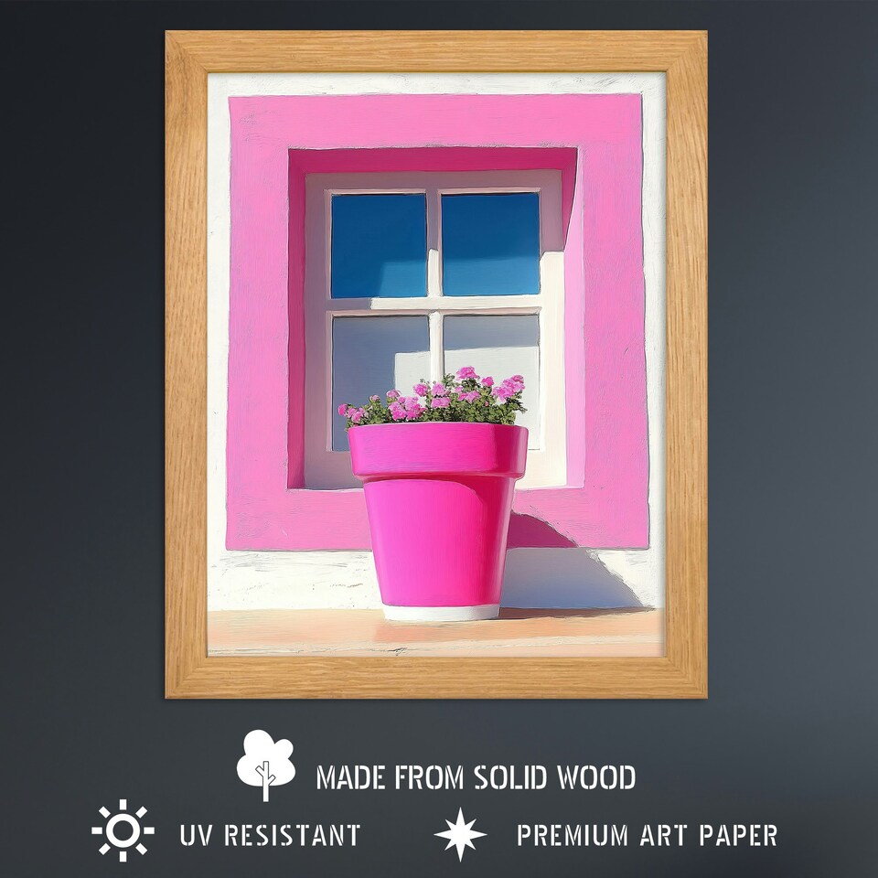 image 1 of Pink Geranium Flower Pot Sunny Window Wood Framed Wall Art Print