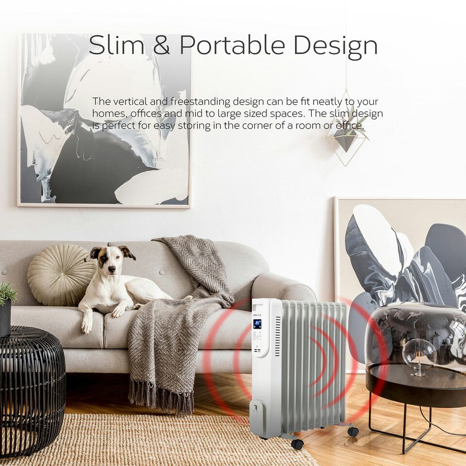 image 1 of MONHOUSE 11 Fins Oil Filled Radiator - Portable Electric Heater with Adjustable Thermostat - 3 Heat Settings, Overheat Safety Cut Off, Remote Control - White
