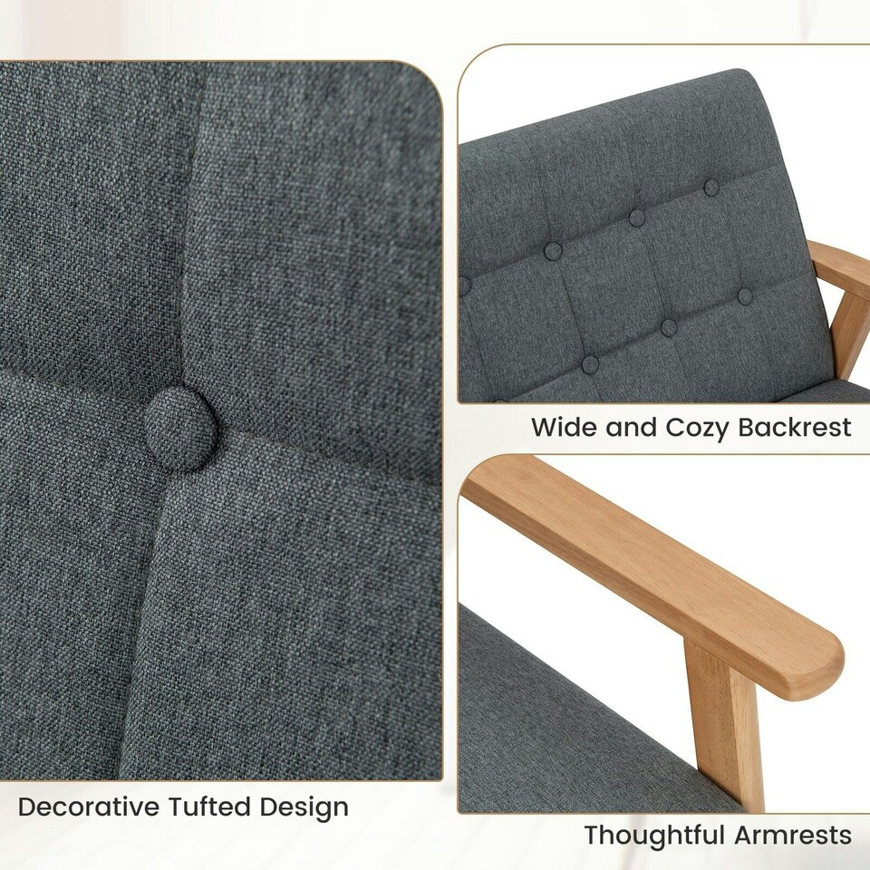 image 1 of COSTWAY Wooden 2-Seater Loveseat Upholstered Lounge Chair Grey