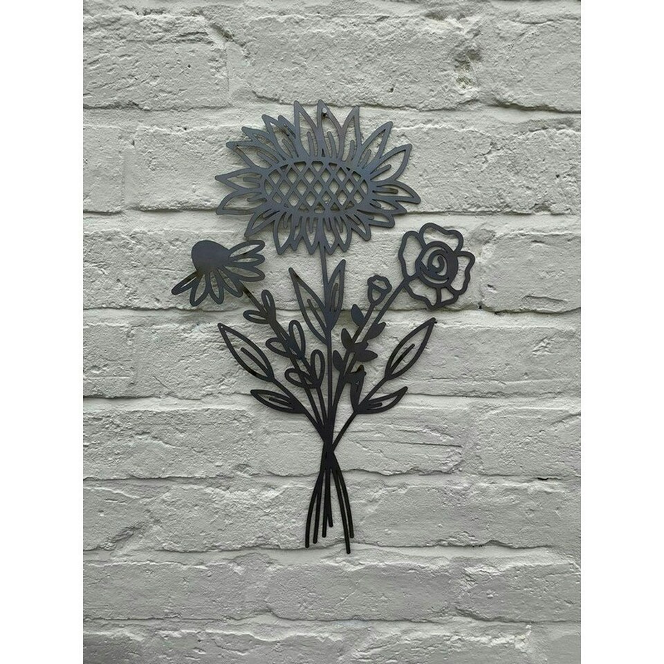 image 1 of Sunflower Bouquet Garden Wall Art - W30 x H50 cm - Black