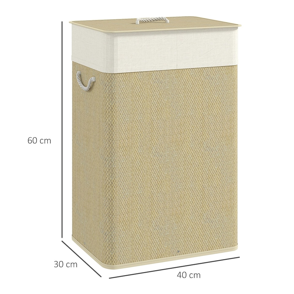 image 1 of HOMCOM Laundry Hamper with Removable Washable Liner Bag, Nature Wood Finish Brown | Cream