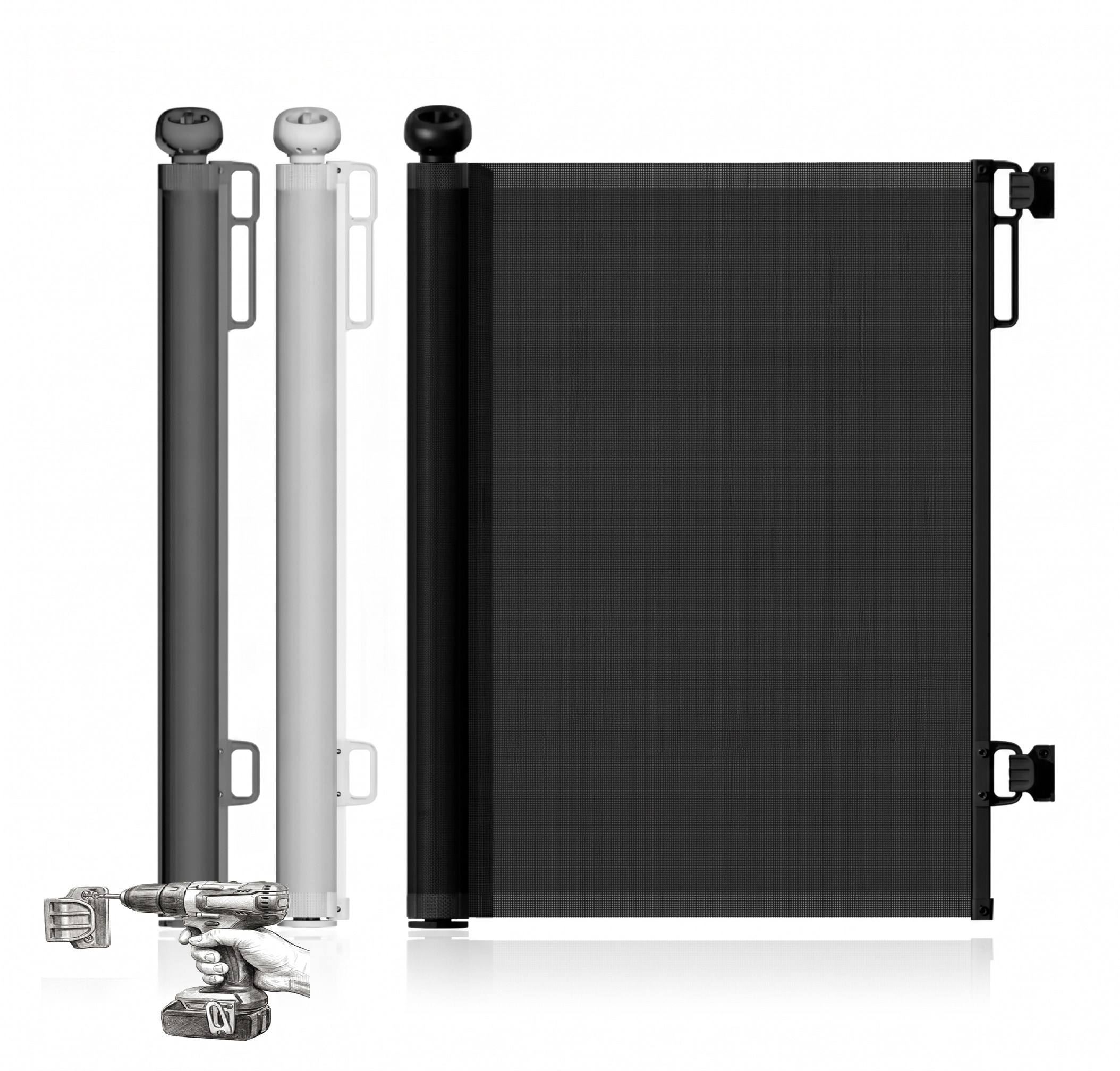 S&D, Retractable Baby Gate 86cm x 140 cm Stair Safety Gate Roll for Babies and Pets, Extendable Barrier Gates (Black)