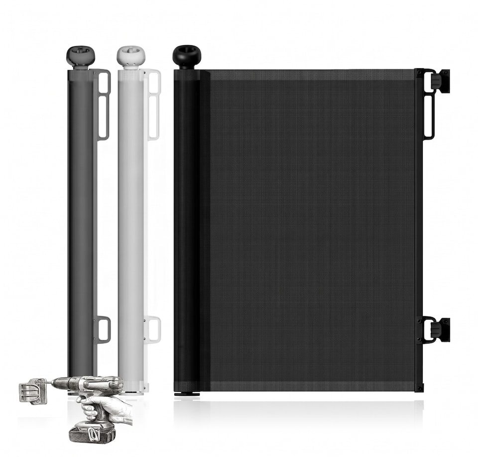 image 1 of S&D, Retractable Baby Gate 86cm x 140 cm Stair Safety Gate Roll for Babies and Pets, Extendable Barrier Gates (Black)