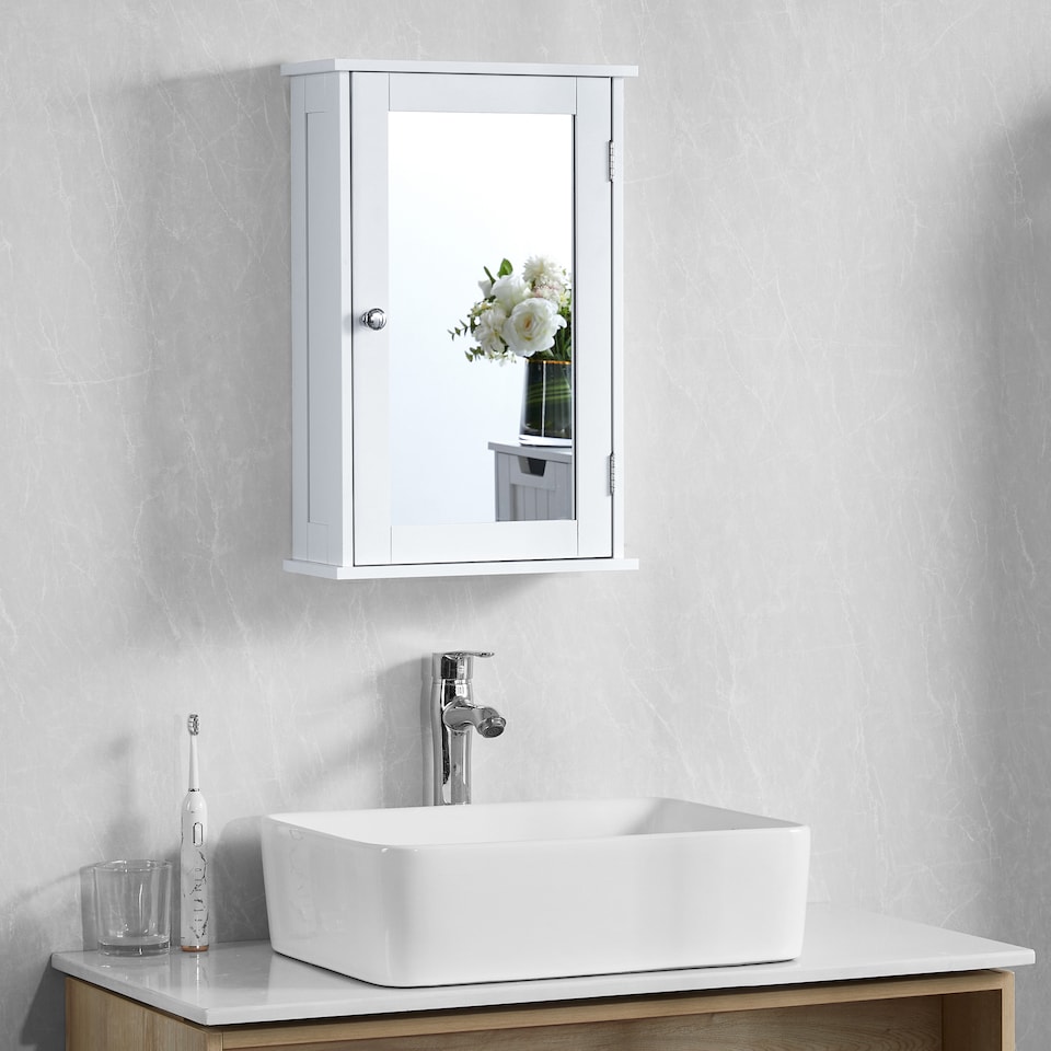 image 1 of Bath Vida Priano 1 Door Mirrored Wall Mounted Bathroom Cabinet, White | White | 1