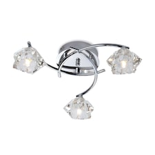 Clara 3 Light Flush Multi Arm Ceiling Light Chrome, Clear Glass, G9