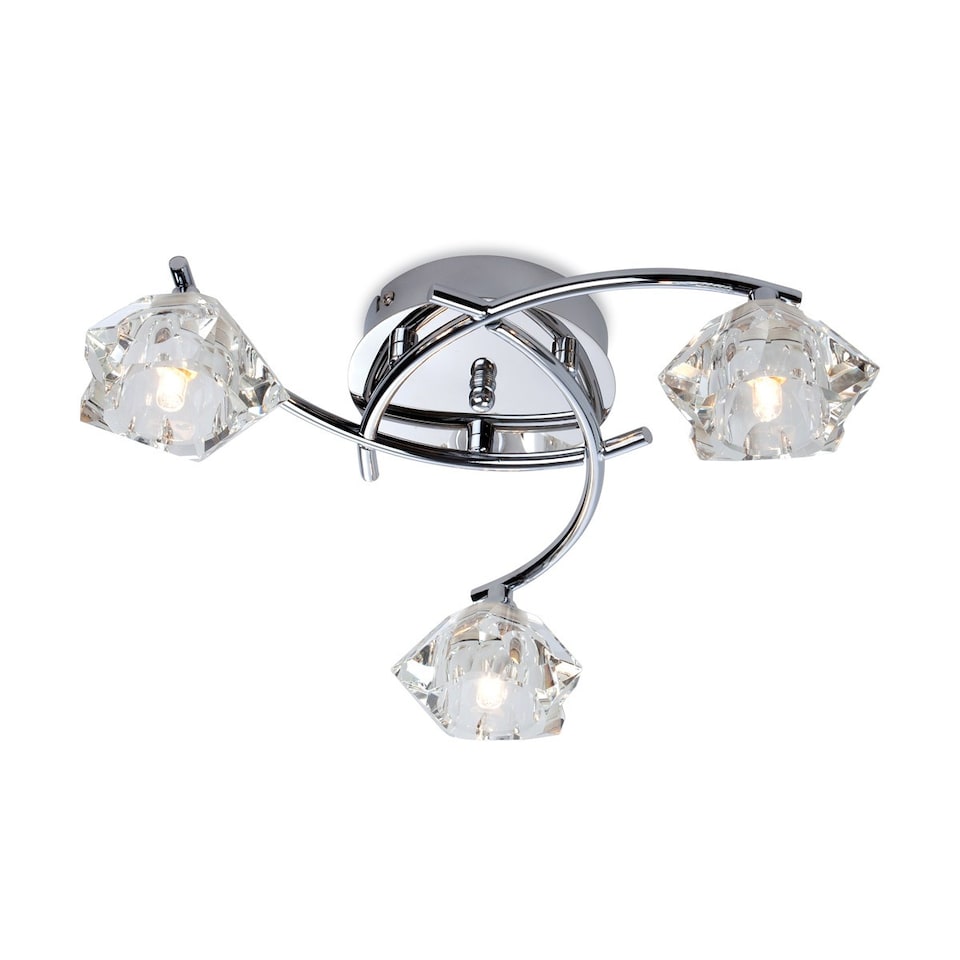 Clara 3 Light Flush Multi Arm Ceiling Light Chrome, Clear Glass, G9