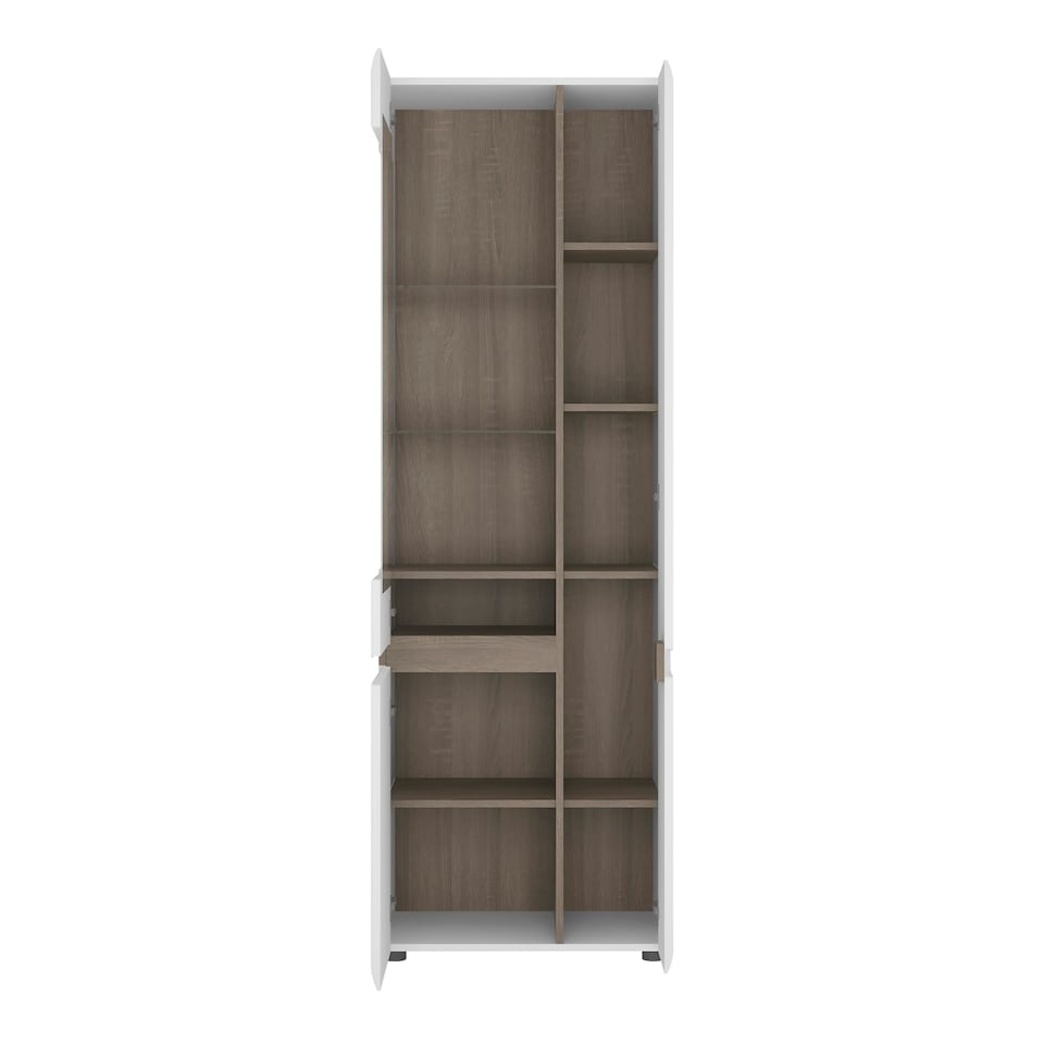 image 1 of Chelsea Living Tall Glazed Narrow Display Unit (RHD) in White with a Truffle Oak Trim