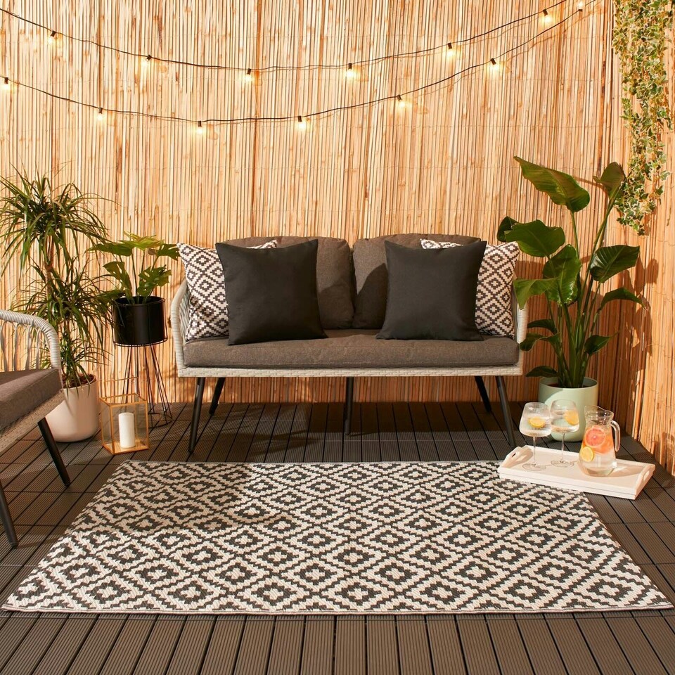 image 1 of OHS Outdoor Waterproof Geo Garden Patio Anti-Slip Rug, 160x230cm - Grey/White