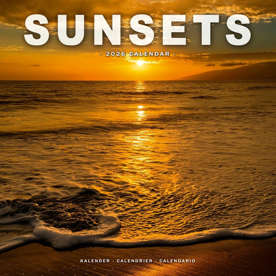 image 1 of Sunsets 2026 Calendar | Square Wall Calendar | Travel & Nature Gift | Plastic Free Packaging | by Avonside Publishing