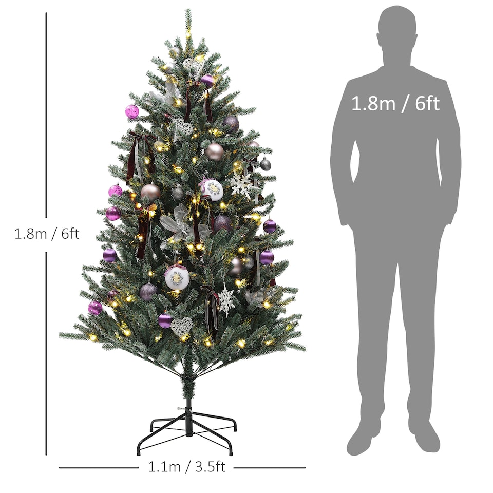 image 1 of HOMCOM 6ft Artificial Prelit Christmas Tree w/ LED Lights, Purple Ornaments
