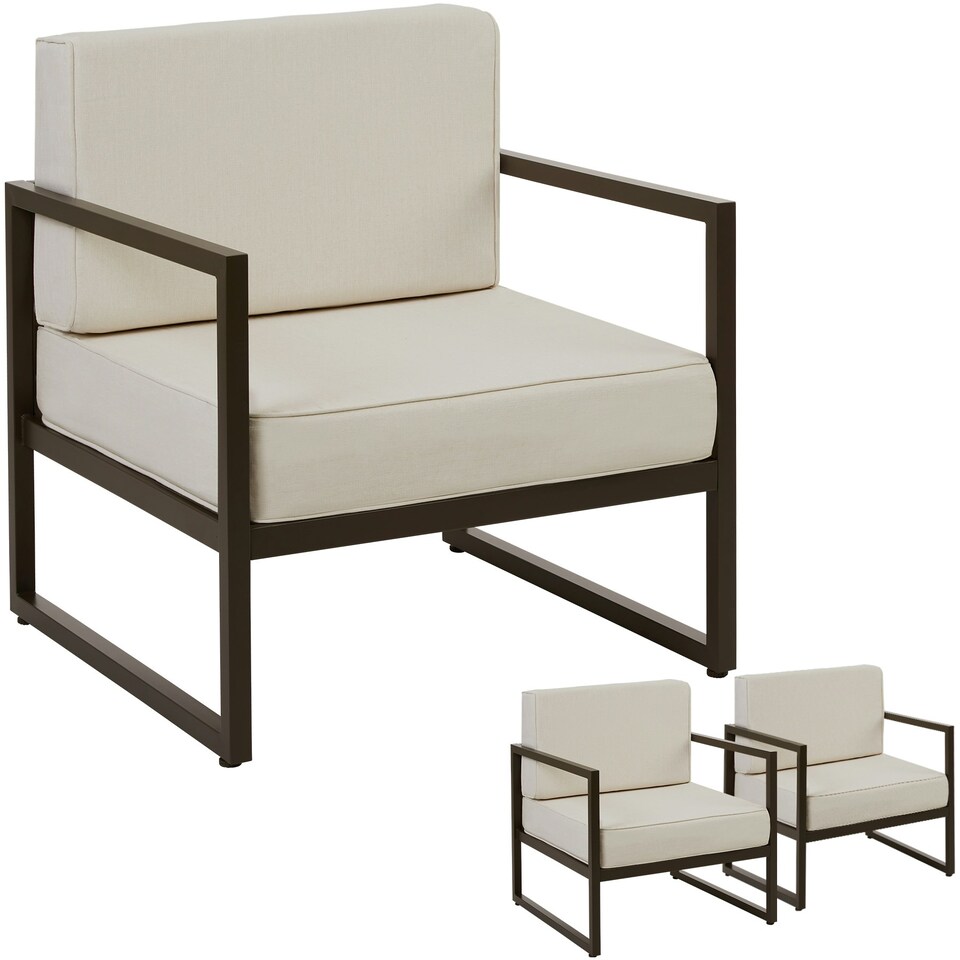 image 1 of Garden Chair Comosa - XXL padding, water-repellent covers, steel frame - Set of 2 Brown | Beige