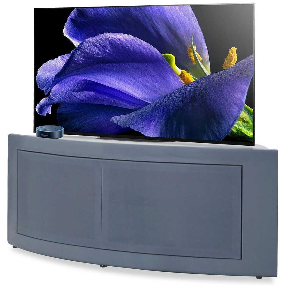 image 1 of Centurion Supports PANGEA Grey Beam-Thru CurvedTru-Corner 32"-50" TV Cabinet Grey