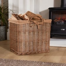 Wicker Storage Basket with Hessian Lining Brown
