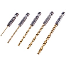 5 Piece  6.25mm (1/4") Titanium coated high speed steel (HSS) drill bit set - F1110