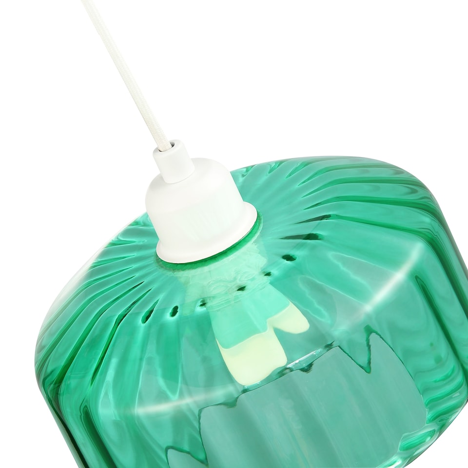image 1 of Modern Emerald Green Ribbed Glass Non Electric Pendant Shade with Flat Style | Green