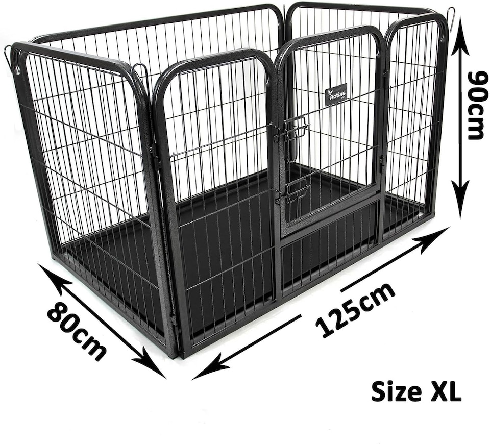 image 1 of Actiaspet Heavy Duty Metal Pet Playpen with Removable Plastic Floor | Whelping Box for Puppy Training (Black, Extra Large, 4)
