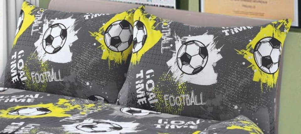 image 1 of Homes Linen Football Duvet Cover Set for Kids & Teens Soccer Themed Bedding with Pillowcases Soft & Breathable Duvet Cover | Grey | Double