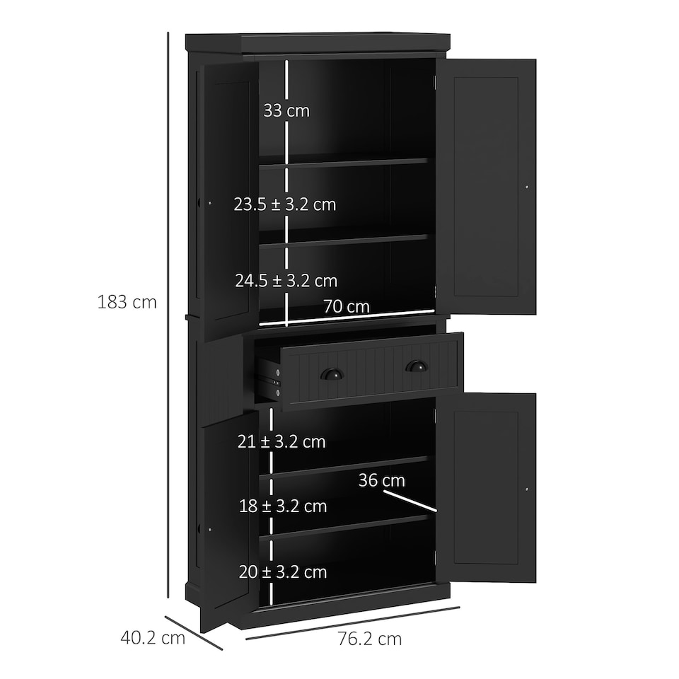 image 1 of HOMCOM Freestanding Kitchen Storage Cabinet Drawers Cupboards Shelves Black