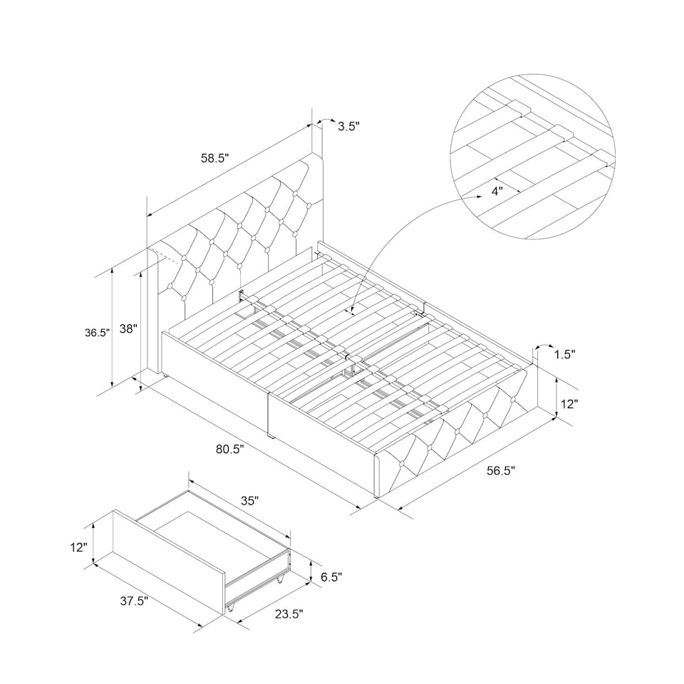 image 1 of Dakota Bed with Storage PU Black, Double