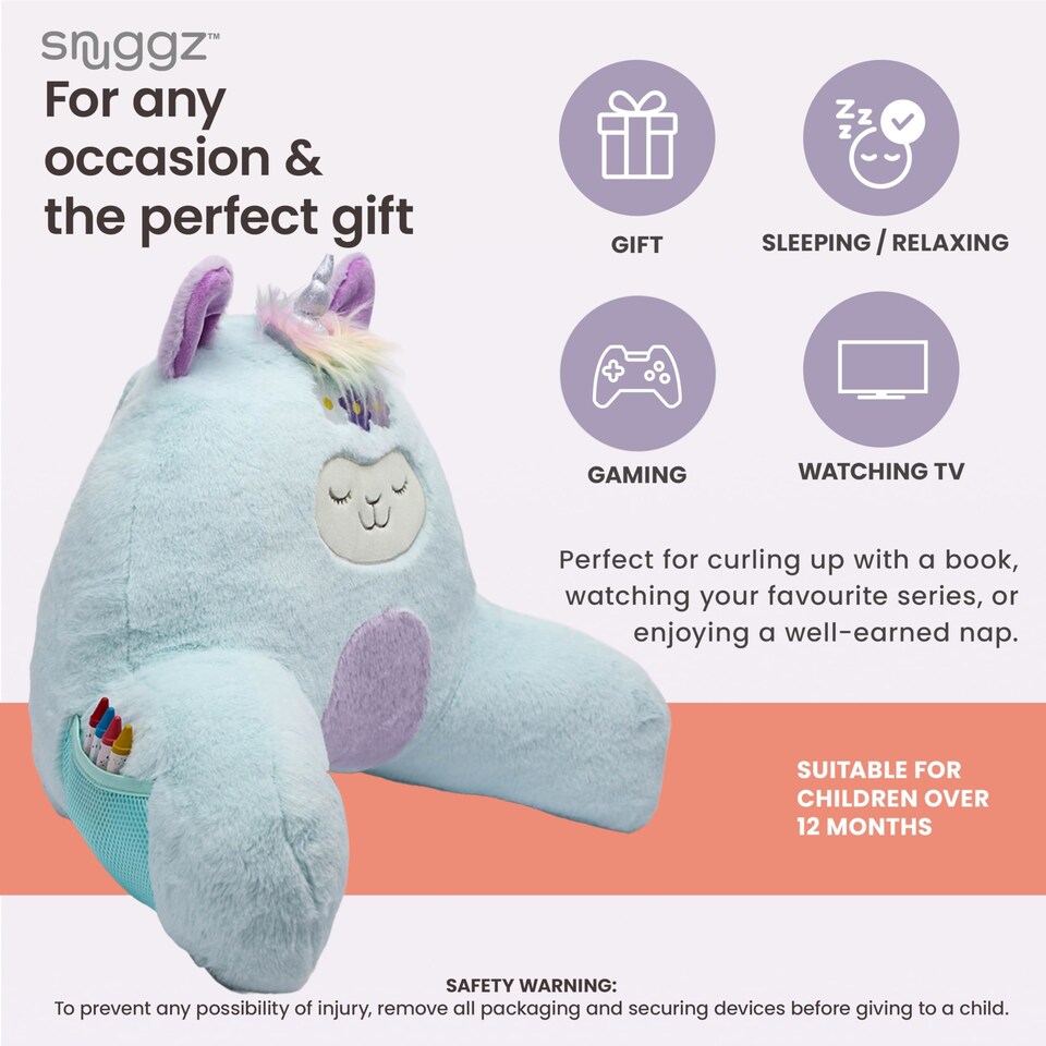 image 1 of Snuggz Llama Unicorn Cuddle Cushion with Side Pocket with Carry Handle 3D Novelty Design Back Support Soft Cosy Bed Pillow - 59 x 36 x 34 cm
