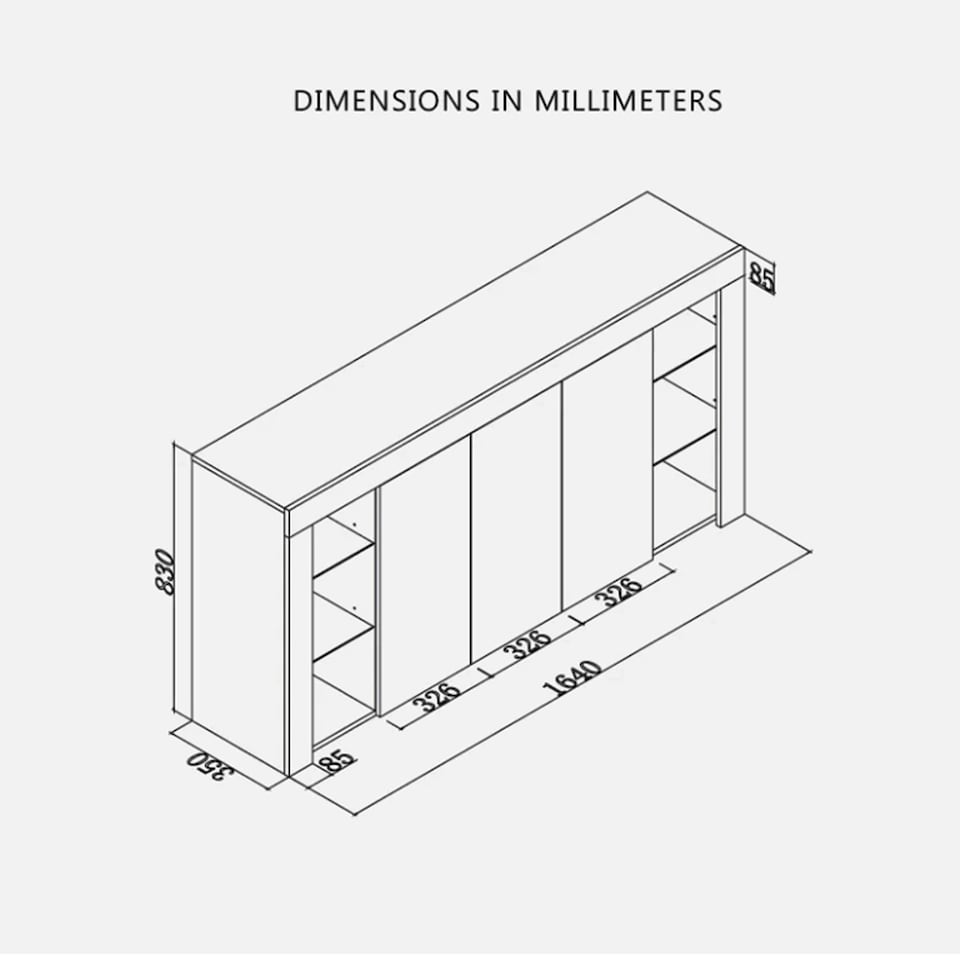image 1 of Grey Sideboard 164cm Gloss Doors Free LED Modern Storage Cabinet | Grey