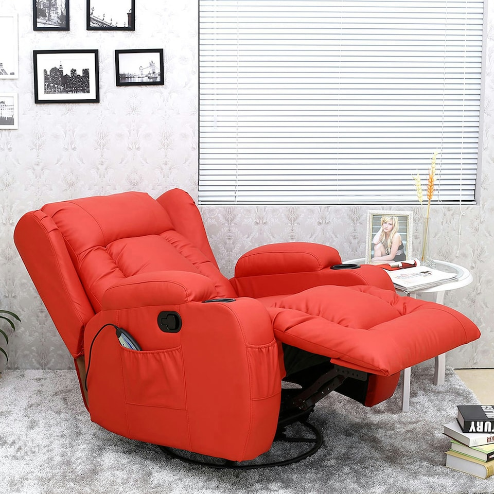 image 1 of Caesar Bonded Leather Recliner Rocking Swivel Heat & Massage Chair (Red)