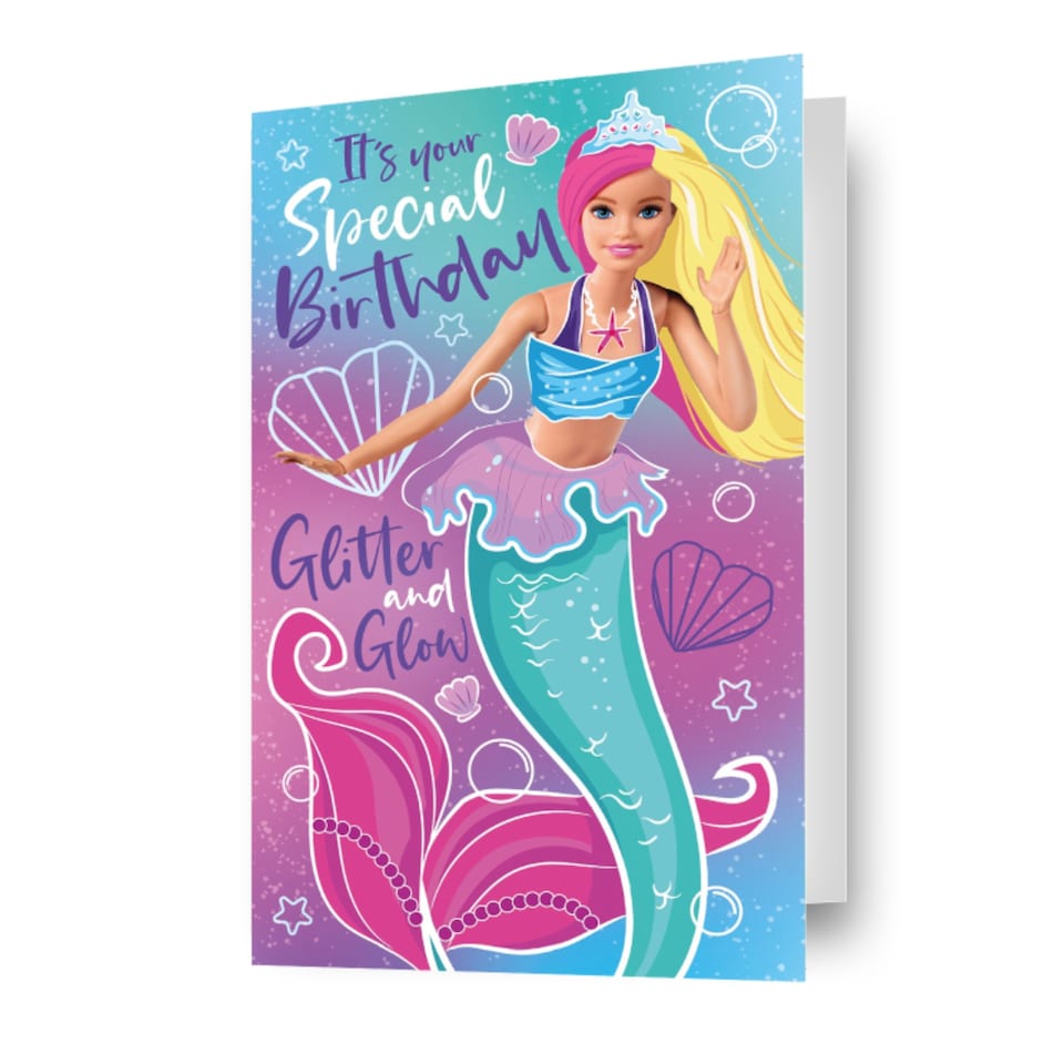 image 1 of Barbie Mermaid 'Glitter And Glow' Birthday Card