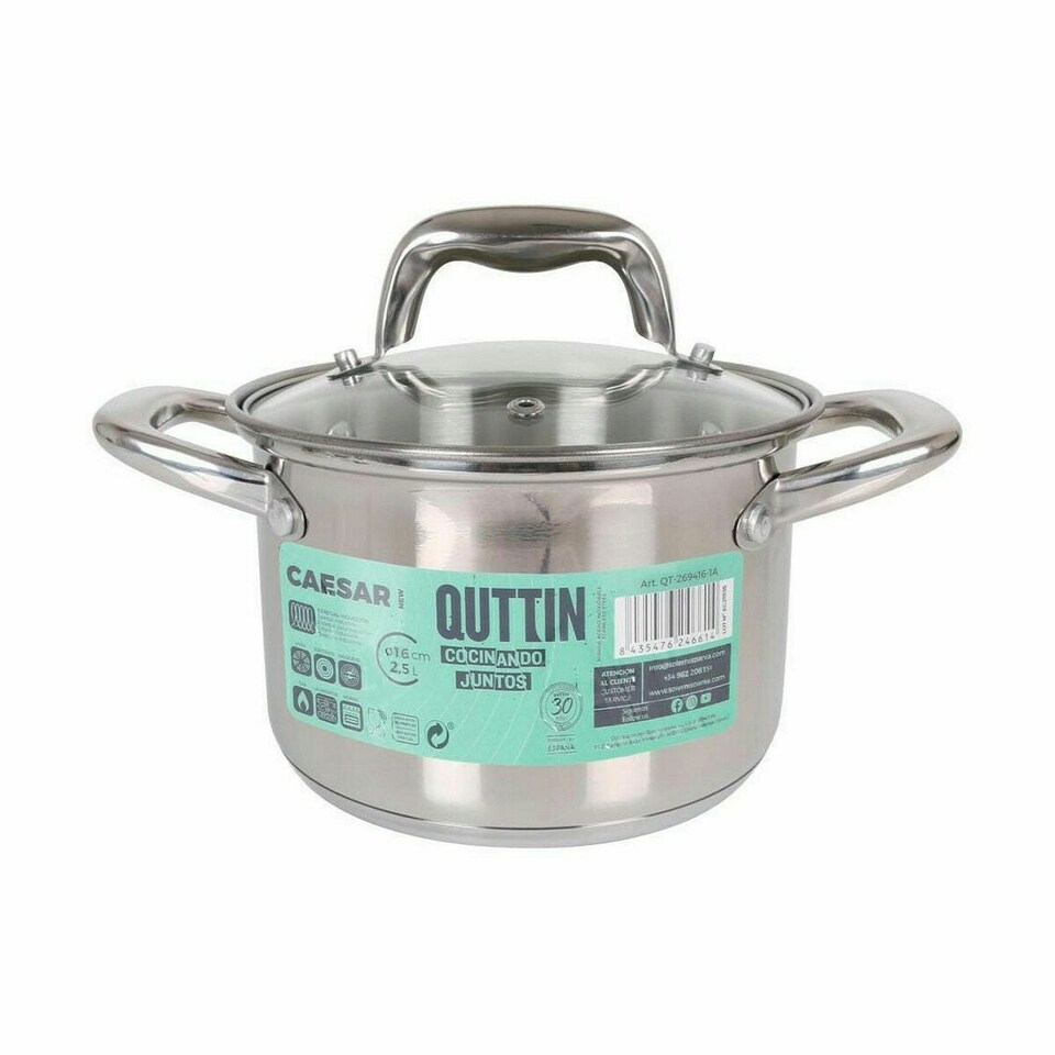 image 1 of Pot with Glass Lid Quttin Caesar Steel ø 16 x 11,5 cm (6 Units) N/A