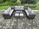 image 1 of Fimous Outdoor Lounge Sofa Set Wicker PE Rattan Garden Furniture Set with Oblong Coffee Table Side Table 2 Small Footstools Dark Grey Mixed