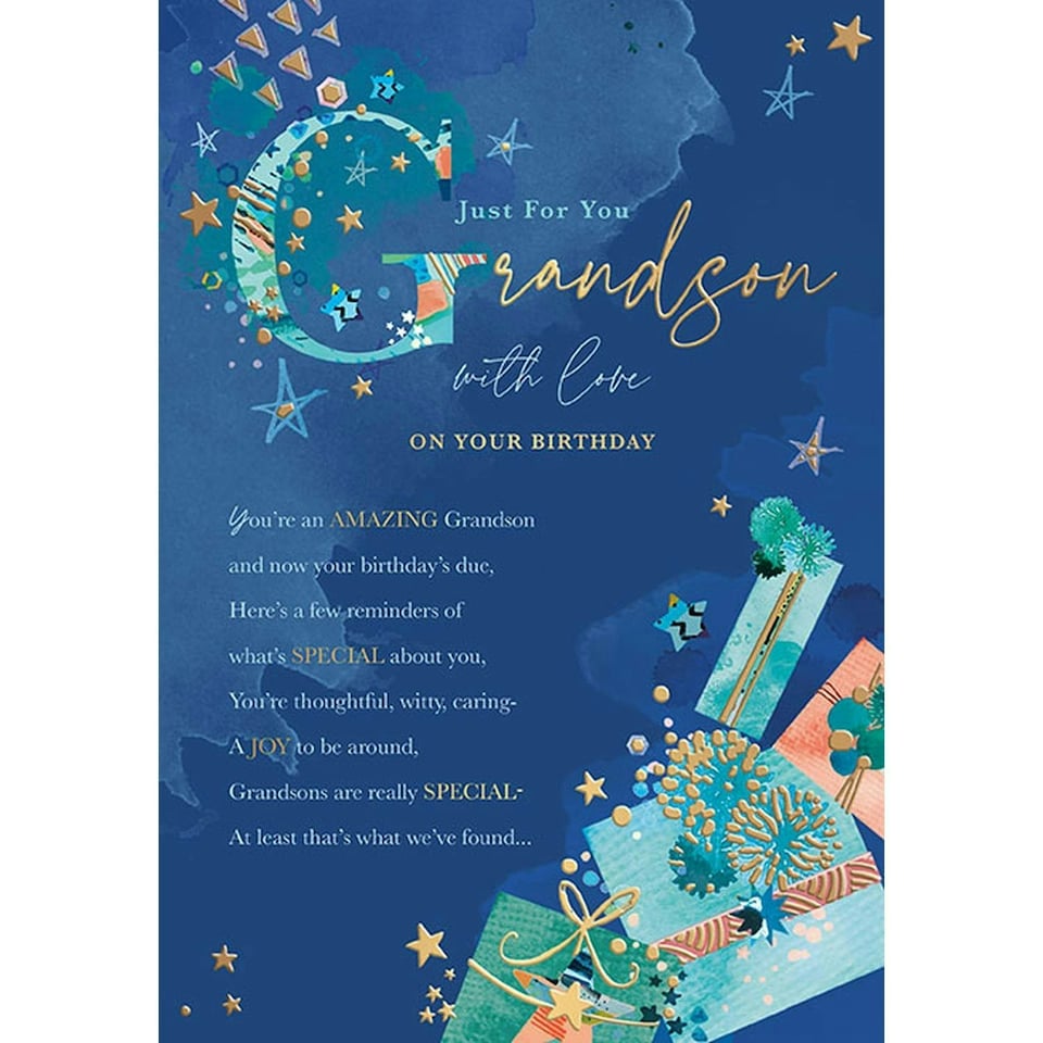 Words 'n' Wishes Traditional Grandson Birthday Card, Birthday Card for Grandson, Multi-Coloured 23.5 x 16.5 cms