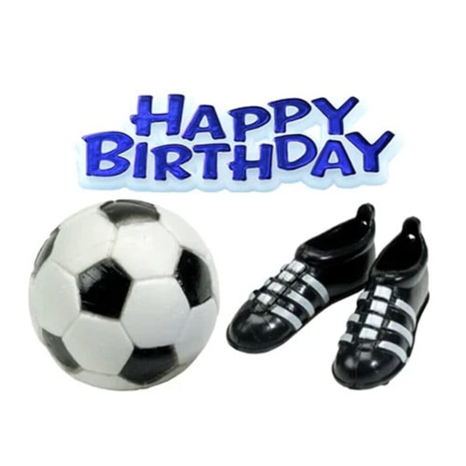image 1 of Football, Boots & Blue Happy Birthday Motto Cake Topper Kit