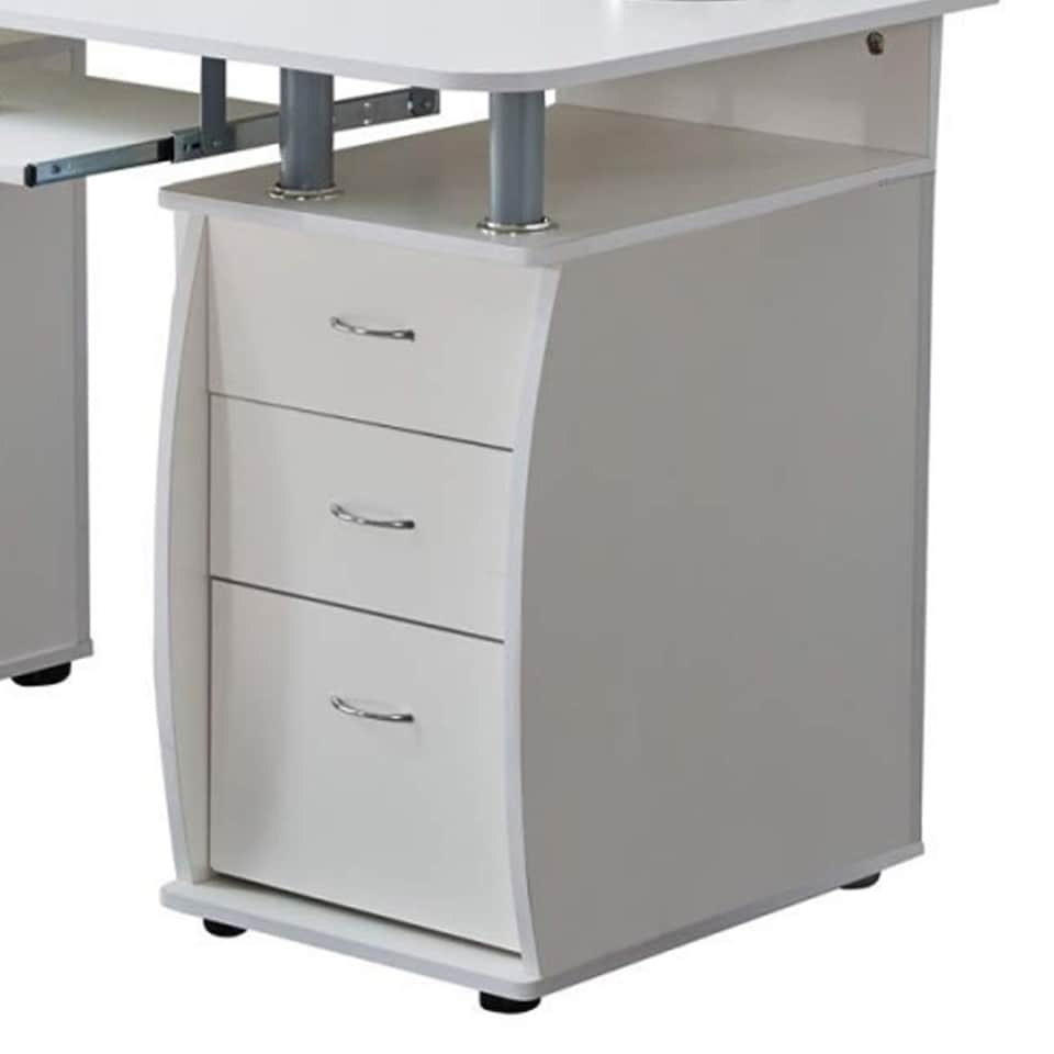 image 1 of WICKLOW Computer Desk with Cabinet and 3 Drawers - White | White