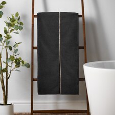 Bianca Zero Twist Satin Stitch Cotton Hand Towel | Black | Hand towel