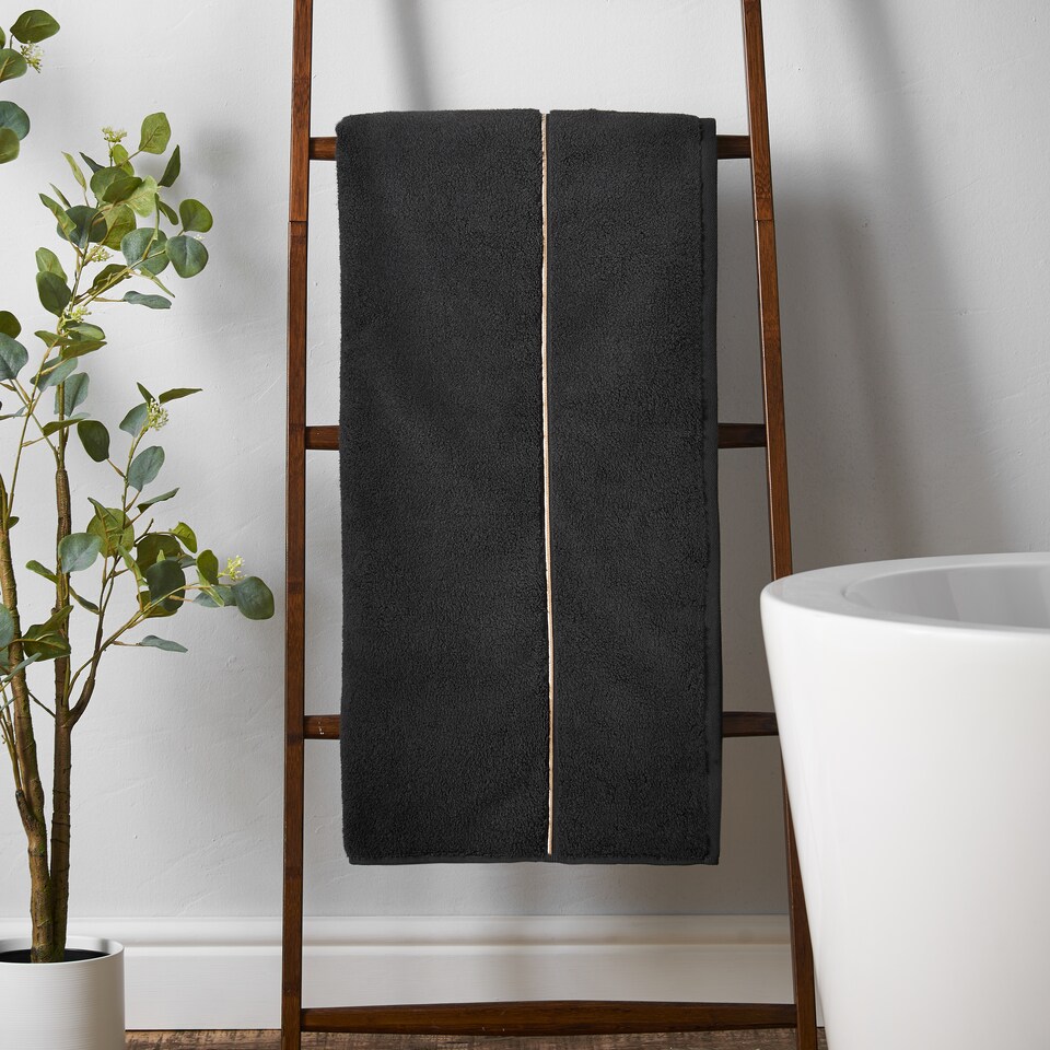 image 1 of Bianca Zero Twist Satin Stitch Cotton Hand Towel | Black | Hand towel