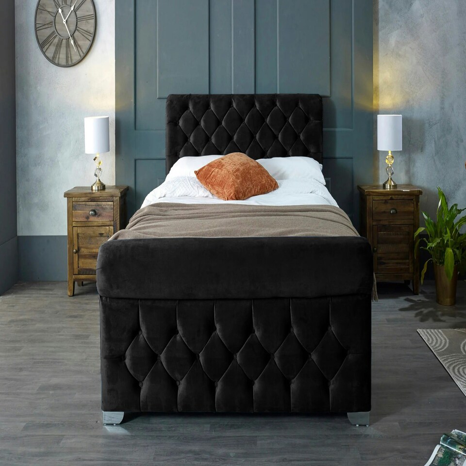 image 1 of Veneta Plush Black Super King Bed Frame - Black