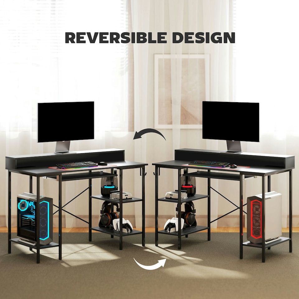 image 1 of HOMCOM Gaming Desk with Monitor Stand and Sliding Keyboard Tray 